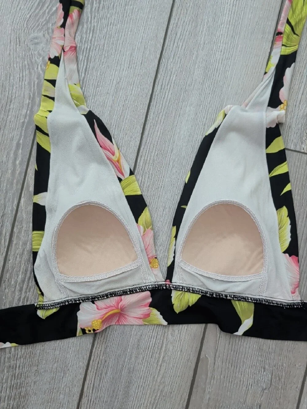 Halter Bikini Top in Black and Green Tropical Print